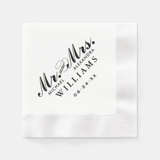 Elegant Black Mr. und Mrs. Custom Wedding Monogram Serviette (Vorderseite)