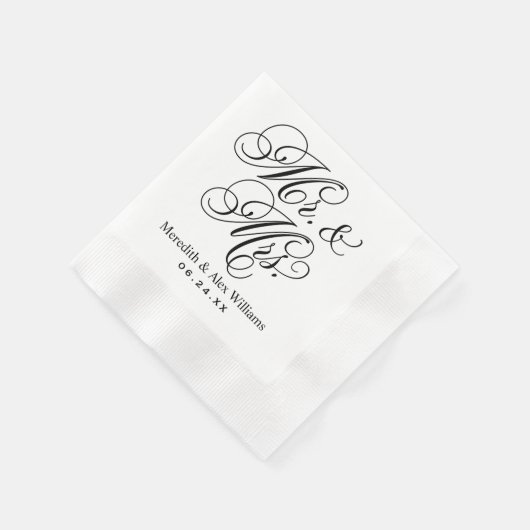 Elegant Black Mr. und Mrs. Script Custom Monogram Serviette (Ecke)