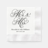 Elegant Black Mr. und Mrs. Script Custom Monogram Serviette (Vorderseite)