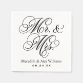 Elegant Black Mr. und Mrs. Script Custom Monogram Serviette (Vorderseite)