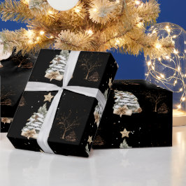 Elegant Black New Year Frosted Tree pine Geschenkpapier