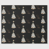 Elegant Black New Year Frosted Tree pine Geschenkpapier (Flach)