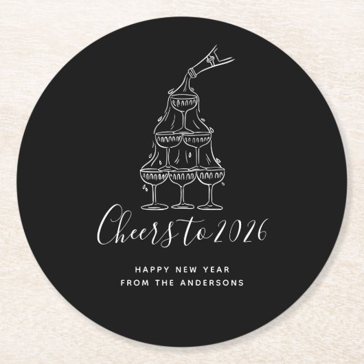 Elegant Black New Years Eve Party Paper Plate Runder Pappuntersetzer (Vorderseite)