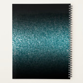 Elegant Black Ombre Aquamarin Glitzer Monogram Planer (Rückseite)