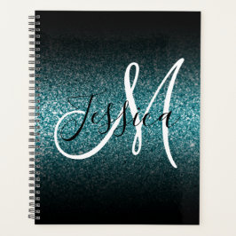 Elegant Black Ombre Aquamarin Glitzer Monogram Planer