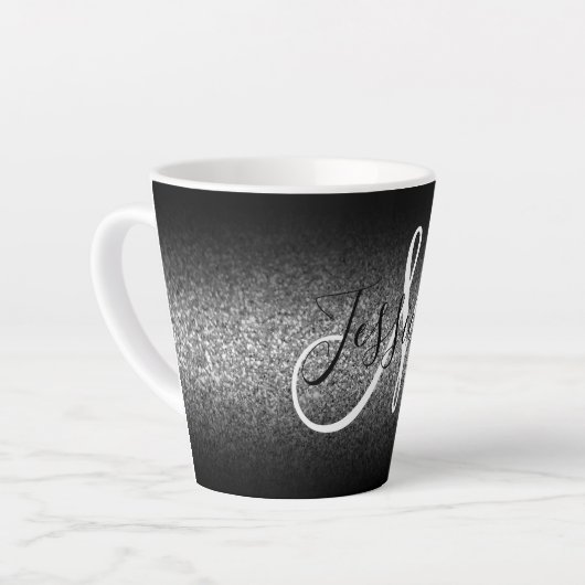 Elegant Black Ombre Silver Glitzer Monogram Milchtasse (Linke Ecke)