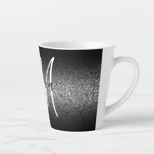 Elegant Black Ombre Silver Glitzer Monogram Milchtasse (Rechts)