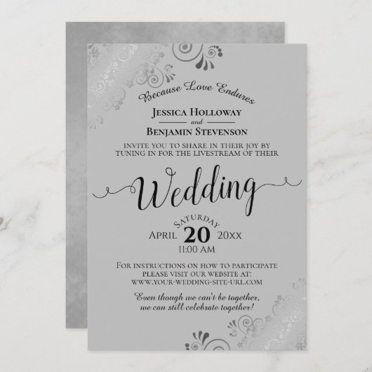 Elegant Black on Gray Wedding Livestream Einladung (Vorne/Hinten)