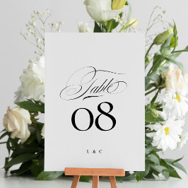 Elegant Black on White Calligraphy Wedding Tischnummer