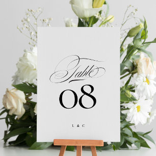 Elegant Black on White Calligraphy Wedding Tischnummer