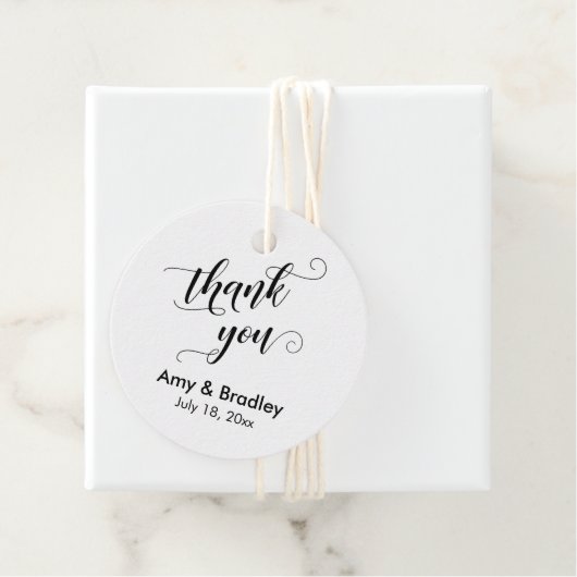 Elegant, Black on White Wedding Danke Geschenkanhänger (Beispiel)