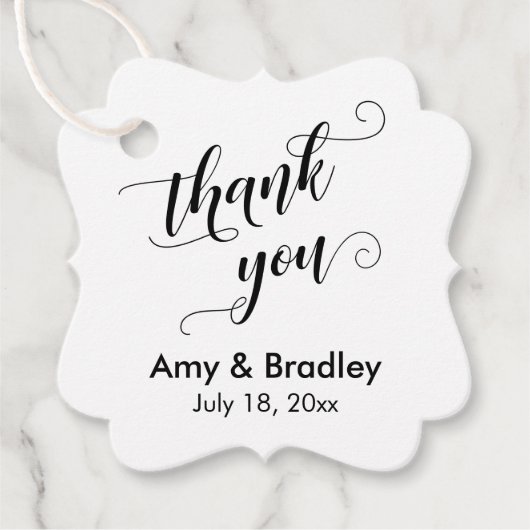 Elegant, Black on White Wedding Danke Geschenkanhänger (Vorderseite)