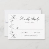 Elegant Black Ornate Floral Frame Wedding RSVP Karte (Vorderseite)