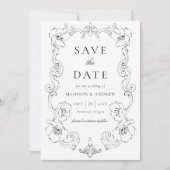 Elegant Black Ornate Floral Frame Wedding Save The Date (Vorderseite)