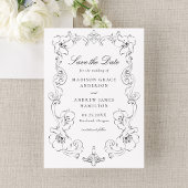 Elegant Black Ornate Floral Frame Wedding Save The Date