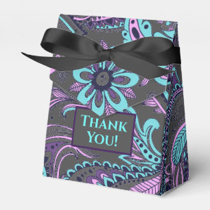 Elegant Black Paisley Aquamarin Türkise Daisy Blum Geschenkschachtel
