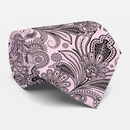 Elegant Black Paisley On Light Pink Background Krawatte (Gerollt)