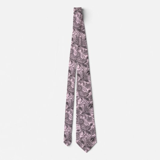 Elegant Black Paisley On Light Pink Background Krawatte (Rückseite)