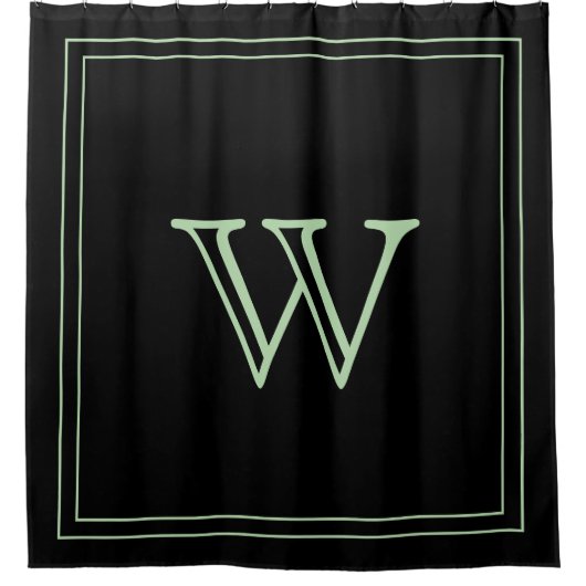 Elegant Black &Pale Green Initial Monogram Duschvorhang (Vorderseite)