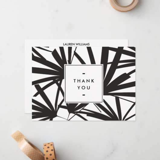 Elegant Black Palm Fronds Vielen Dank Notecard II Mitteilungskarte (Vorderseite/Rückseite Beispiel)