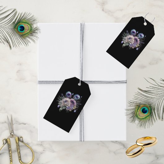 Elegant Black Peacock Floral Geschenkanhänger