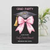 Elegant Black Pink Coquette Bow Graduation Einladung (Stehend Vorderseite)