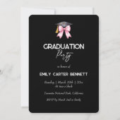Elegant Black Pink Coquette Bow Graduation Einladung (Rückseite)