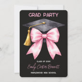 Elegant Black Pink Coquette Bow Graduation Einladung (Vorderseite)