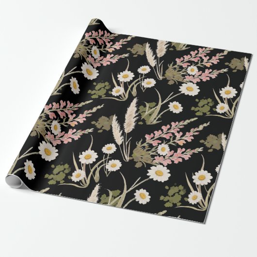 Elegant Black Pink Daisy Pampas Grass Snapdragon Geschenkpapier (Ungerollt)