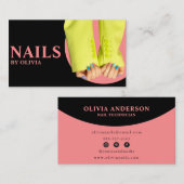 Elegant Black Pink Feminine Moderne Nail Tech Visitenkarte (Vorne/Hinten)