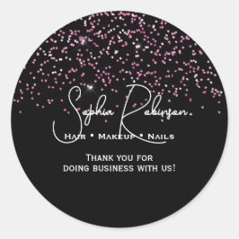 Elegant Black & Pink Glitter Thank You Sticker