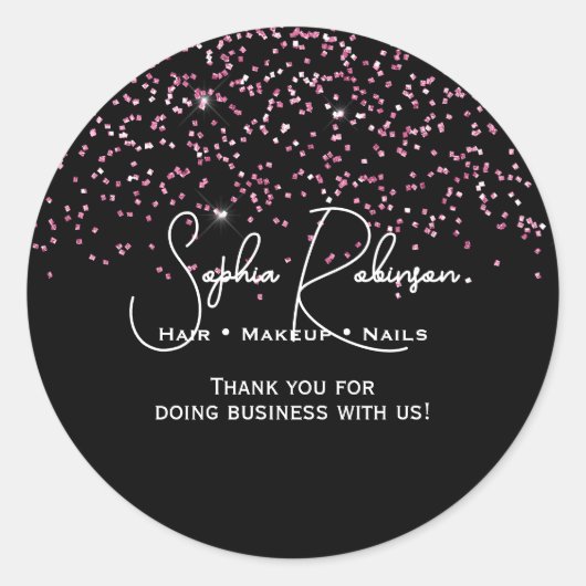Elegant Black & Pink Glitter Thank You Sticker (Vorderseite)