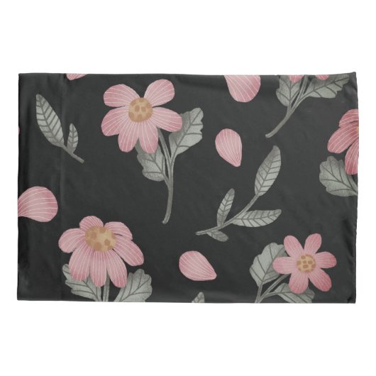 Elegant Black Pink Green Floral Kissenbezug (Rückseite)