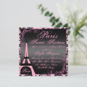 Elegant Black & Pink Paris Sweet16 Birthday Einlad Einladung (Stehend Vorderseite)