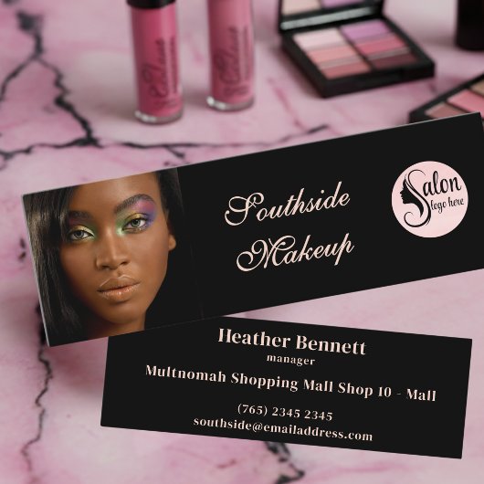 Elegant Black Pink Script Photo Mini Business Visitenkarte