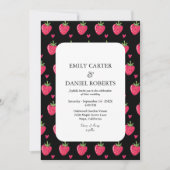Elegant Black & Pink Strawberry Wedding Invitation Einladung (Vorderseite)