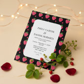 Elegant Black & Pink Strawberry Wedding Invitation Einladung
