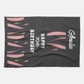 Elegant Black Pink Watercolor 70th Happy Birthday Geschirrtuch (Horizontal)