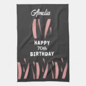 Elegant Black Pink Watercolor 70th Happy Birthday Geschirrtuch (Vertikal)