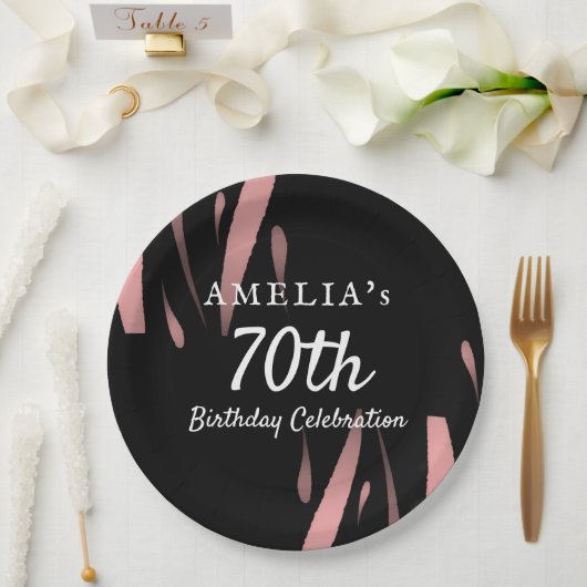 Elegant Black Pink Watercolor 70th Happy Birthday Pappteller (Hochzeit)