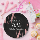 Elegant Black Pink Watercolor 70th Happy Birthday Pappteller (Party)