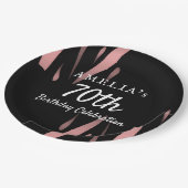 Elegant Black Pink Watercolor 70th Happy Birthday Pappteller (Schrägansicht)