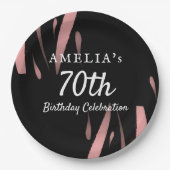 Elegant Black Pink Watercolor 70th Happy Birthday Pappteller (Vorderseite)