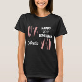 Elegant Black Pink Watercolor 70th Happy Birthday T-Shirt (Vorderseite)