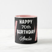 Elegant Black Pink Watercolor 70th Happy Birthday Tasse (Zentrum)