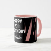 Elegant Black Pink Watercolor 70th Happy Birthday Tasse (VorderseiteRechts)