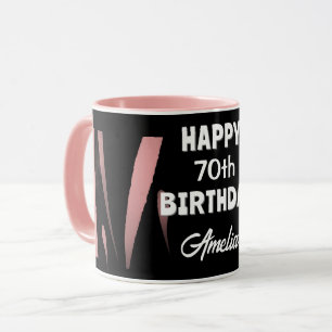 Elegant Black Pink Watercolor 70th Happy Birthday Tasse