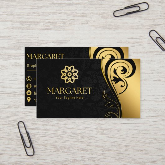 Elegant Black Professional Business Card Visitenkarte (Vorderseite/Rückseite Beispiel)