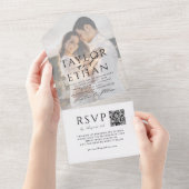 Elegant Black QR Code Photo Wedding All In One Einladung (Abreißen)