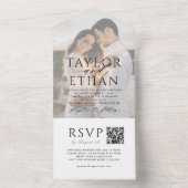 Elegant Black QR Code Photo Wedding All In One Einladung (Innen Boden)